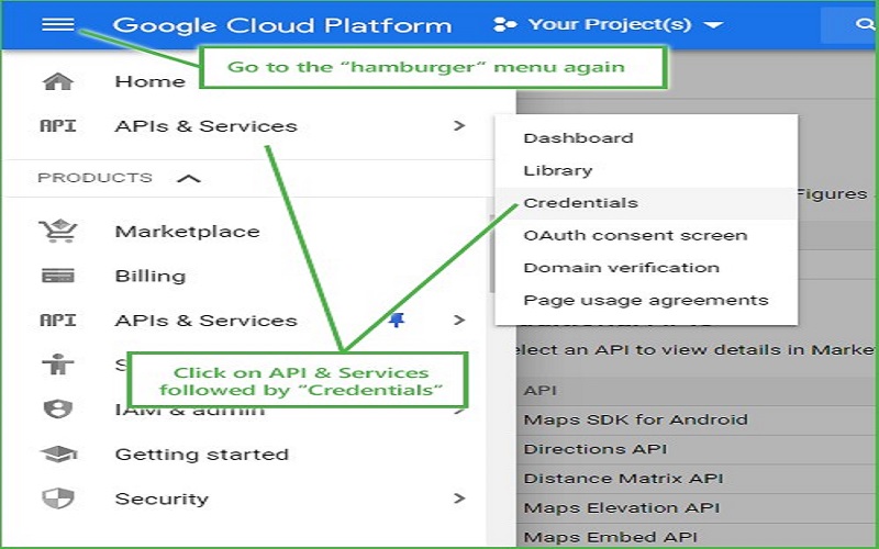 select Google APIs & Services
