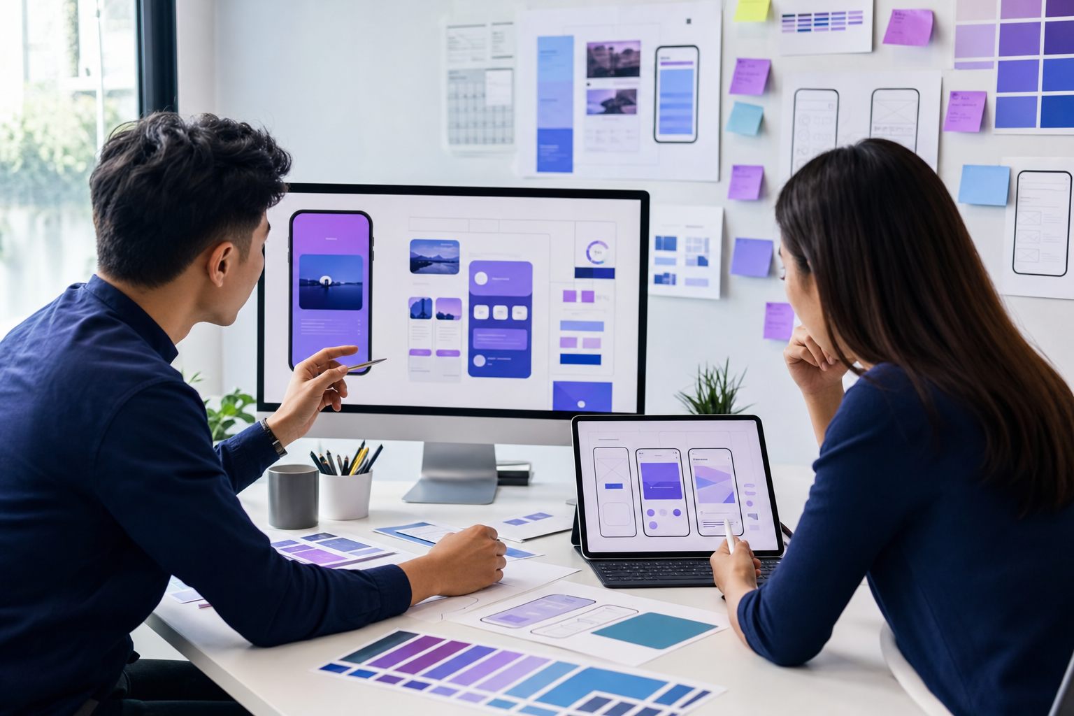 UI UX design team crafting mobile app and web interfaces at AppStudio